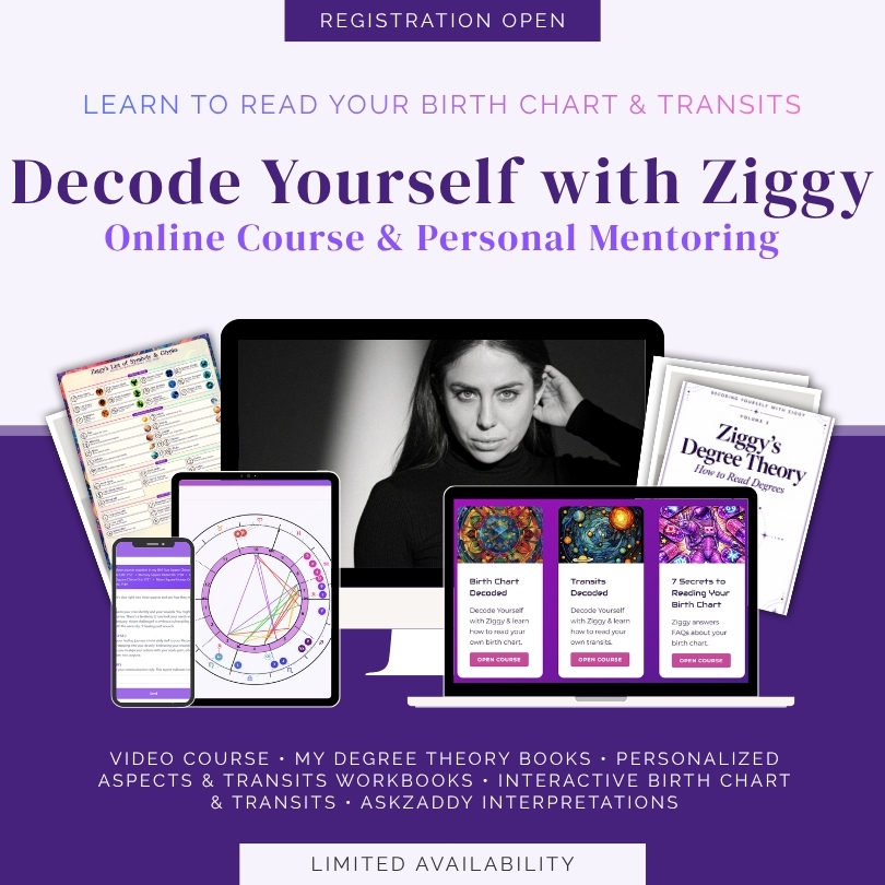 Decode Yourself with Ziggy: the course, both books, workbooks, Interactive Birth Chart, ZaddyChat and a year of mentoring